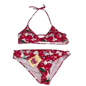Cherry Print Bikini Set X-Large 11/13 With Tag Halter Top & Bottom
